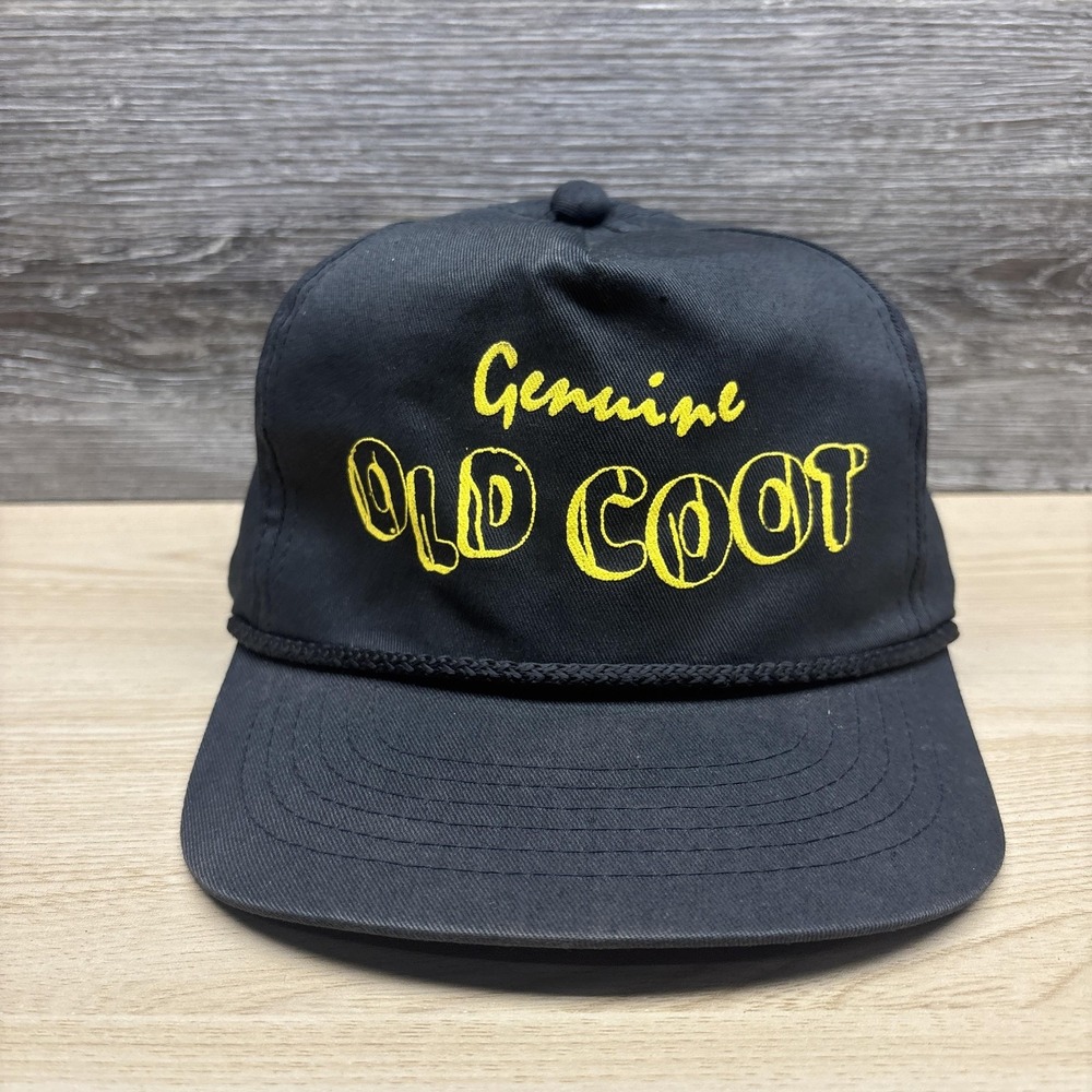 Vintage Genuine Old Coot Hat Cap Snap Back Black Yellow Graphic Funny Mens